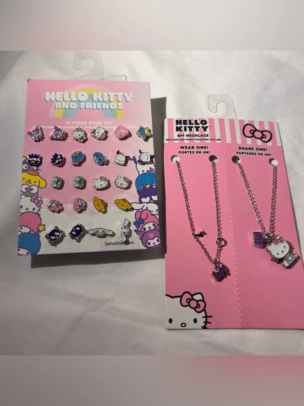 Hello Kitty Pink Carded Necklace and Multi-Color Stud Earring Set